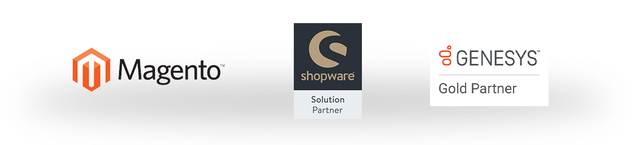Partner-Logos: Magento, Shopware Solution Partner, Genesys Gold Partner